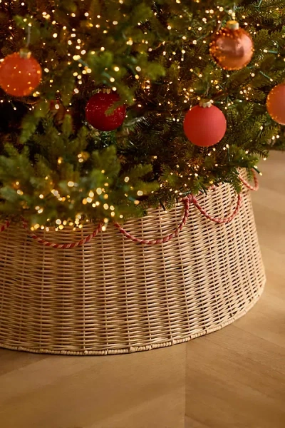 Terrain Red Stripes Woven Rattan Tree Skirt In Beige