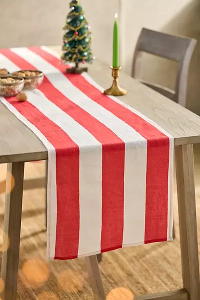 Terrain Red + White Stripe Linen Runner