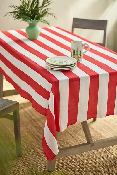 Terrain Red + White Stripe Linen Tablecloth
