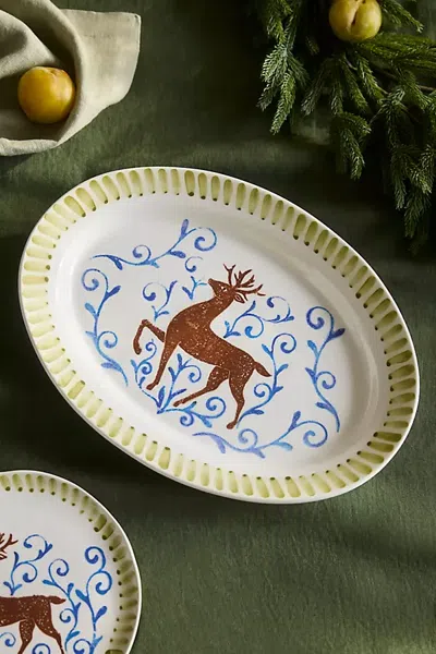 Terrain Reindeer Stoneware Serving Platter In Brown