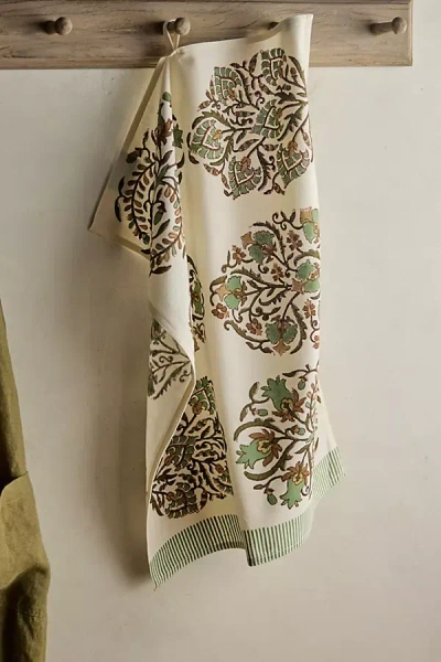 Terrain Rosy Floral Dish Towel In Green