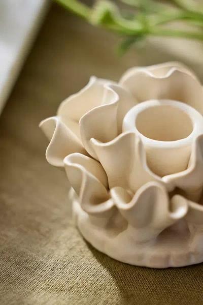 Terrain Ruffle Stoneware Taper Holder In Ivory