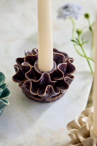 Terrain Ruffle Stoneware Taper Holder In Purple