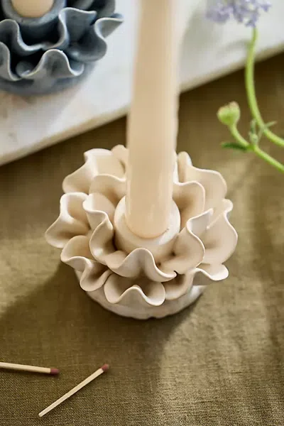 Terrain Ruffle Stoneware Taper Holder In Neutral