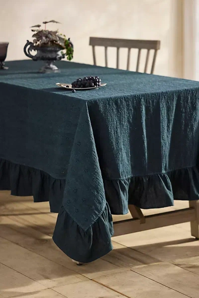 Terrain Ruffled Black Cotton Tablecloth