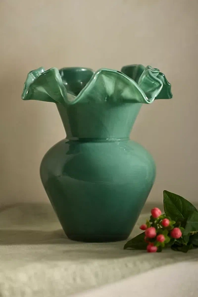 Terrain Ruffled Glass Bud Vase In Green