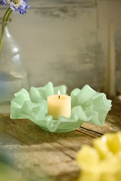 Terrain Ruffled Glass Votive Holder In Green