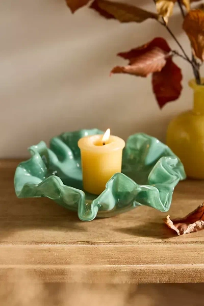 Terrain Ruffled Glass Votive Holder In Green