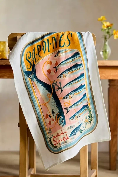 Terrain Sardine Tin Linen Dish Towel In Orange