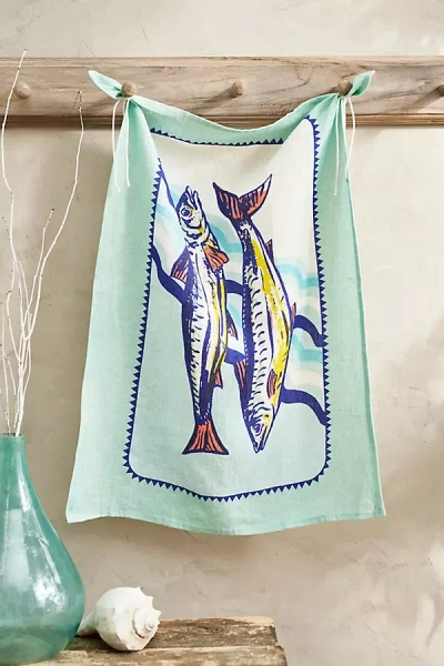 Terrain Sardines Linen Dish Towel, Blue