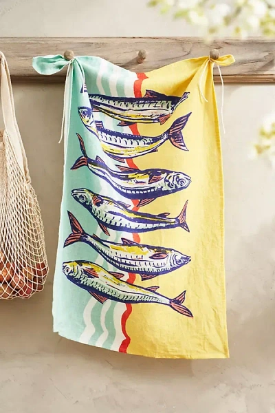 Terrain Sardines Linen Dish Towel, Yellow