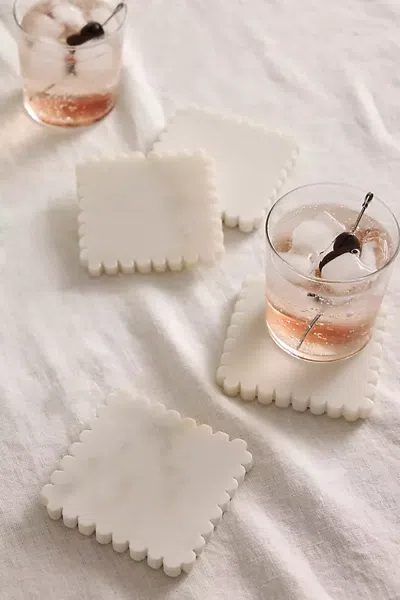 Terrain Scalloped Marble Coasters, Set Of 4 In Multicolor