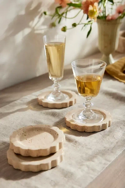 Terrain Scalloped Travertine Coasters, Set Of 4 In Multicolor