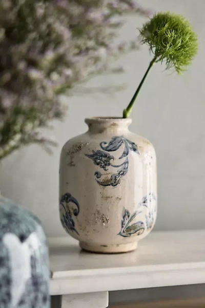 Terrain Scrollwork Ceramic Vase, Round In Neutral