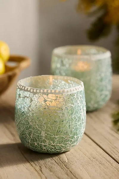 Terrain Sea Glass Mosaic Votives, Set Of 2 Small In Green