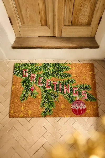 Terrain Season's Greetings Coir Doormat In Green