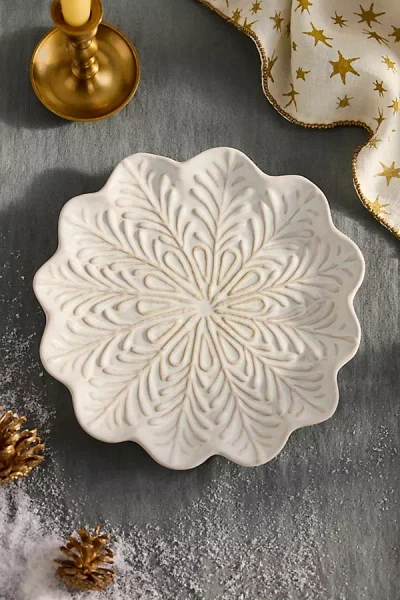 Terrain Snowflake Stoneware Dinner Plate In White