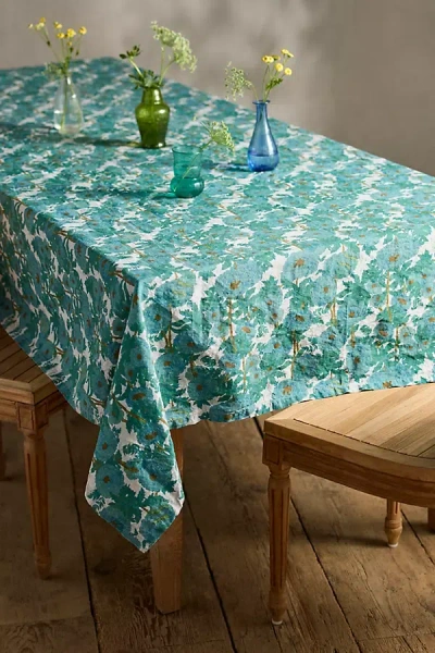 Terrain Society Of Wanderers Linen Tablecloth, Blue Blooms In Metallic