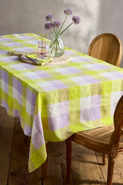Terrain Society Of Wanderers Linen Tablecloth, Plaid In Yellow
