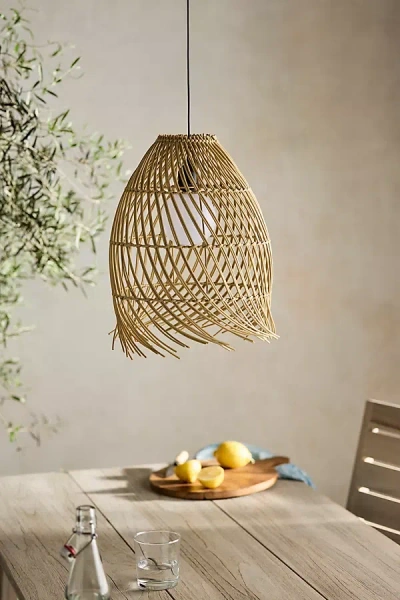 Terrain Solar Raw Edge Wicker Outdoor Pendant Light In Brown