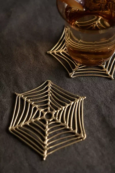 Terrain Spider Web Brass Coasters, Set Of 4