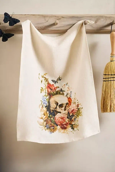Terrain Spooky Floral Linen Dish Towel In Multi