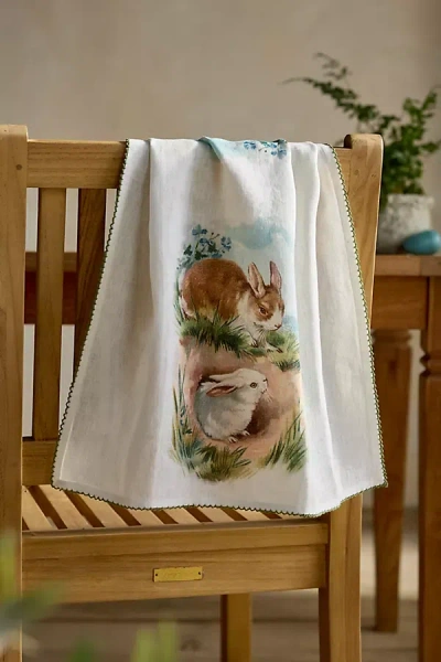 Terrain Spring Bunnies Linen Dish Towel In Brown