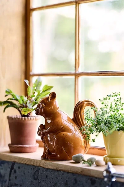 Terrain Squirrel Stoneware Watering Can In Brown