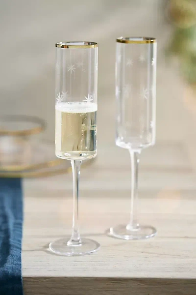 Terrain Starry Gold Rim Flutes, Set Of 2 In White