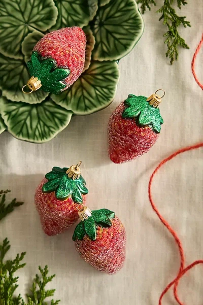 Terrain Strawberry Glass Ornaments, Set Of 4 In Red