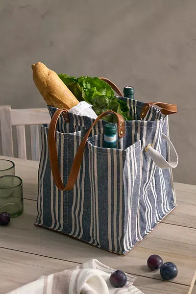 Terrain Striped Canvas Grocery Tote Bag In Blue