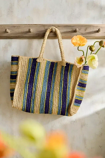 Terrain Striped Raffia Tote In Blue