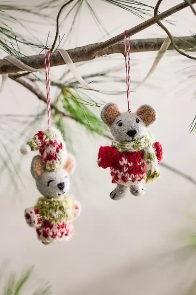 Terrain Sweater Weather Mice Felt Ornaments, Set Of 2 In Multi