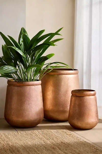Terrain Textured Copper Droplet Planter In Brown