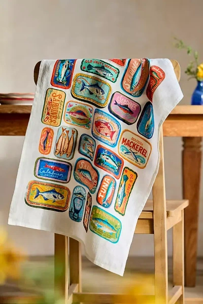 Terrain Tinned Fish Linen Dish Towel In Multi