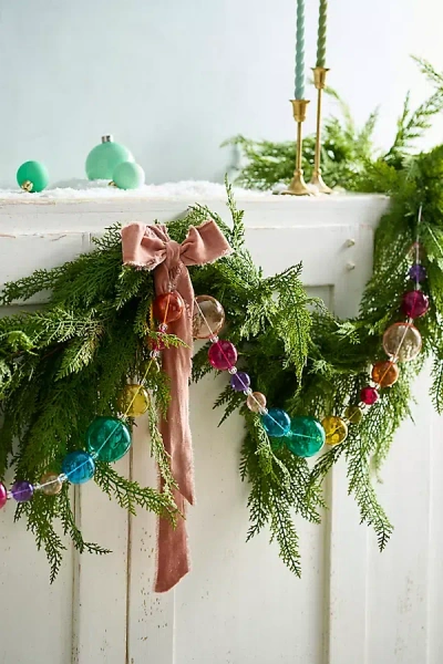 Terrain Transparent Glass Bauble Garland In Green