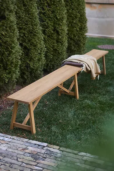 Terrain Trestle Teak Bench In Beige