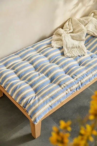 Terrain Tufted Cotton Floor Cushion, Striped In Blue
