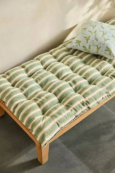 Terrain Tufted Cotton Floor Cushion, Striped In Green