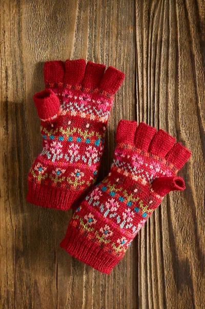 Terrain Tulip Wool Fingerless Gloves In Red