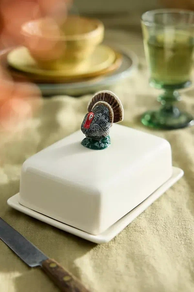 Terrain Turkey Stoneware Butter Dish In White