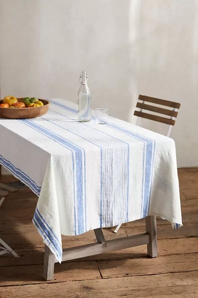 Terrain Tuscan Stripe Linen Tablecloth In White