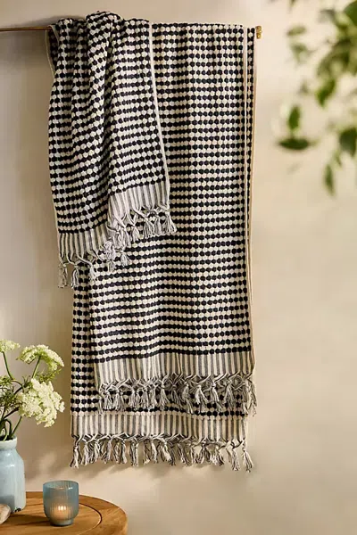 Terrain Two-tone Textured Cotton Bath Towel In Black