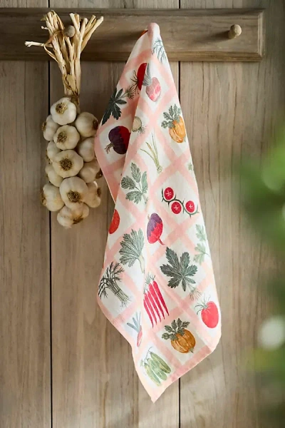 Terrain Veggie Grid Linen Dish Towel In Multi