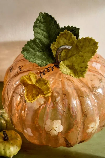 Terrain Velvet Covered Metal Pumpkin Leaves, Set Of 3 In Brown