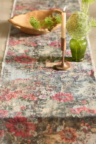 Terrain Vintage Tapestry Linen Table Runner In Green