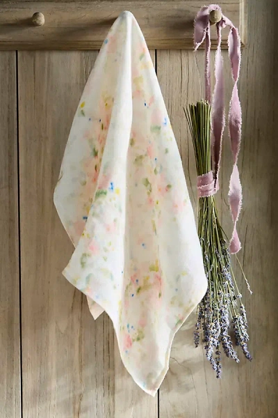 Terrain Watercolor Blooms Linen Dish Towel In Pink