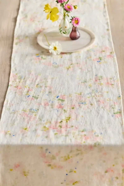 Terrain Watercolor Blooms Linen Runner In Neutral