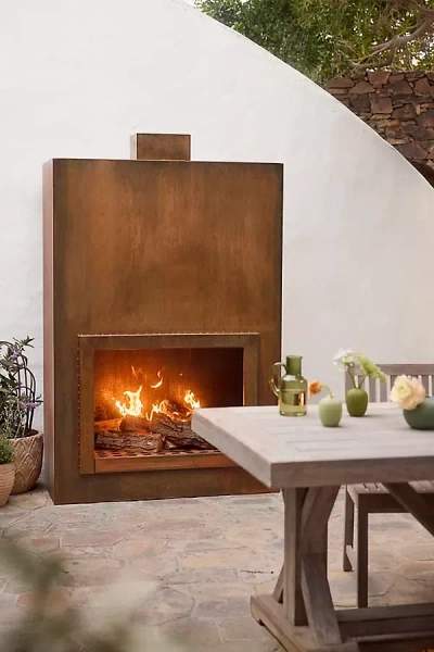 Terrain Weathering Steel Paned Outdoor Fireplace, Extra Large In Brown