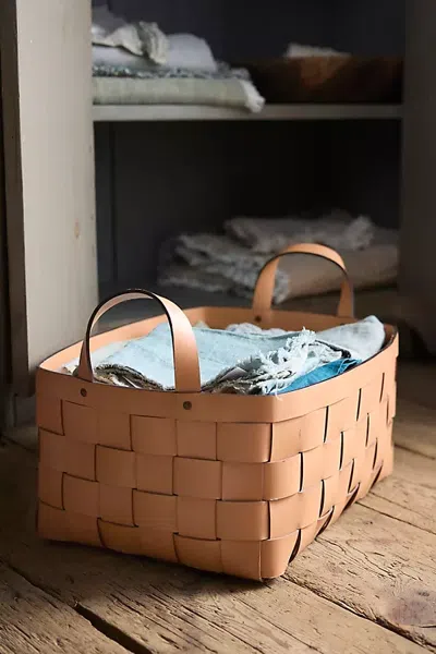 Terrain Wide Weave Leather Basket In Multicolor